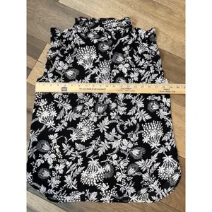 Loft Top Size S White Floral Mock Neck Ruffle Detail Flutter Sleeves thumbnail 6
