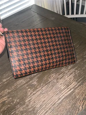 Ruby Collection Houndstooth Foldover Clutch in Brown and Black with Gold Accent thumbnail 5