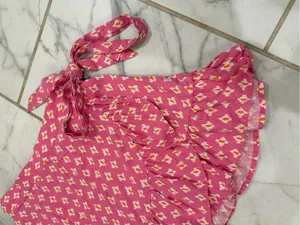 Aerie Pink Linen Blend Wrap Mini Skirt Ruffle Hem Cottagecore Medium thumbnail 9