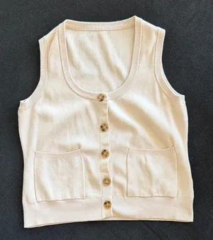 Beige Knit Vest with Buttons Brown thumbnail 1
