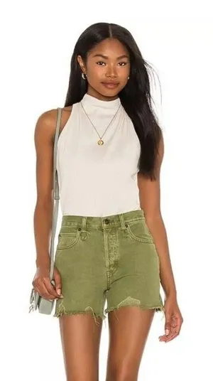 Free People Makai Cut Off Denim Shorts in Olive Size‎ 24 NWT thumbnail 1