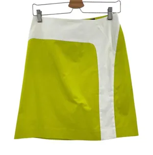 Piazza Sempione Neon Lime Green Cream‎ Colorblock Mini Skirt Size 38 US 2 thumbnail 1