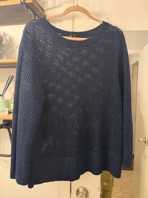 Talbots Navy Open-Weave Crewneck Sweater thumbnail 1