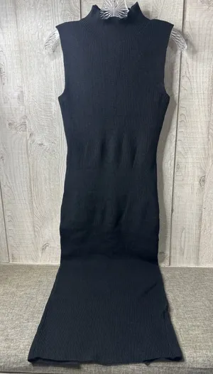 PrettyGarden Black Ribbed Knit Mock Neck Sleeveless Bodycon Midi Dress Medium thumbnail 1