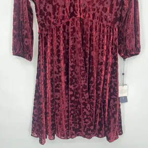 Tommy Hilfiger Burnout Velvet Dress Sz 6 Whimsigoth Burgundy Sheer Romantic Goth thumbnail 7