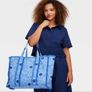 New nwt roller rabbit x target star medallion fringe canvas tote bag thumbnail 2
