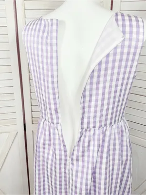 DKNY Gingham Check Square Neck Midi Dress Purple White 12 Cottagecore Sleeveless thumbnail 7