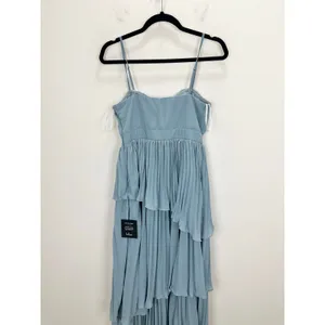 Lulus Jehona Dusty Blue Pleated Tiered Maxi Dress Long Formal A Line Small NWT thumbnail 8