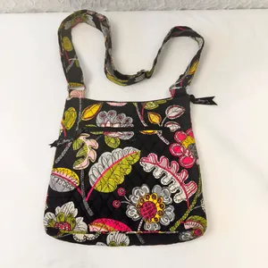 Vera Bradley Crossbody Women's Bag Black Purse Floral Quilted Moon Bloom Handbag Bag thumbnail 2