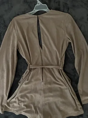 Love Riche Boutique Taupe Long Sleeve Suede Romper thumbnail 4