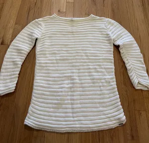 Barbour Pima Cotton Linsi Knit Cream Sweater Sz 12 thumbnail 1