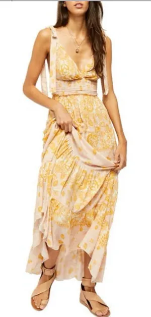 Free People Let's Smock About It Floral Print Maxi Dress In Ivory Combo Small thumbnail 1