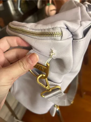 Fawn Design Lavender Leather Convertible Backpack Gold Hardware RARE flawed thumbnail 15