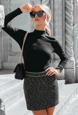 Vici Boldly Elegant Tweed Chain Mini Skirt - Black thumbnail 5