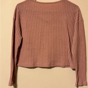 Cozy V-Neck Ribbed Long Sleeve Top - Dusty Pink thumbnail 2