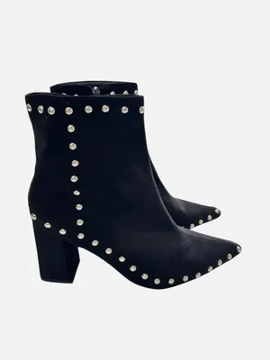 Black Faux Suede Studded Pointed Toe Block Heel Ankle Boots Size 10 10.5 42 thumbnail 5