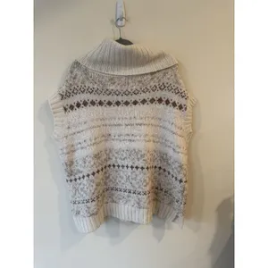 Free People Fair Isle Snow Bunny Sweater Cowl Neck Sleeveles Boho Beige Large thumbnail 2