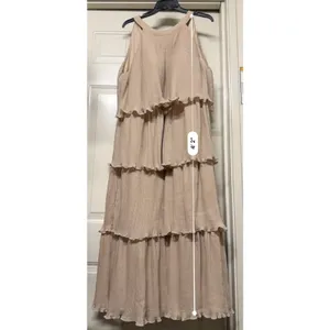 Zesica Sleeveless Halter Neck Chiffon, Ruffled, Tiered Midi Dress Women’s L thumbnail 4