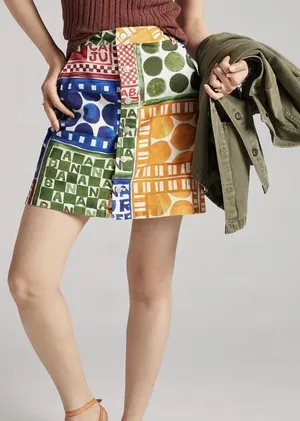 FARM Rio Banana Ouro Patchwork Button-Front Mini Skirt thumbnail 1