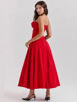 House Of Cb Lady Strapless Scarlet Midi Dress thumbnail 2