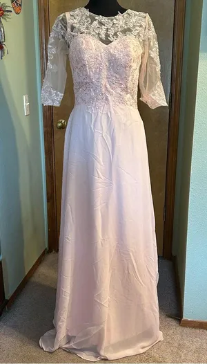 Light pink chiffon short sleeveMother of the Bride dress sequins appliqué size 6 thumbnail 1