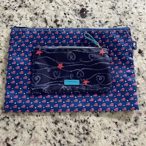 Set Of 2 Vera Bradley Vineyard Vines Womens Cosmetic Pouch Clutch Blue Red‎ thumbnail 6