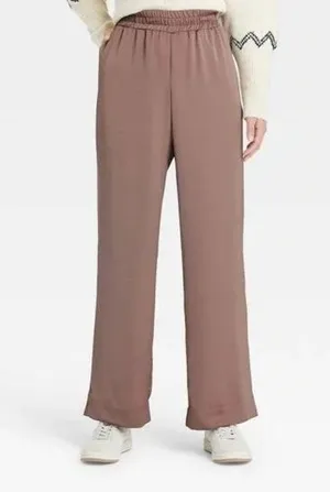 A New Day XXL Satin Shiny Wide Leg Pull on Pants brown red thumbnail 1