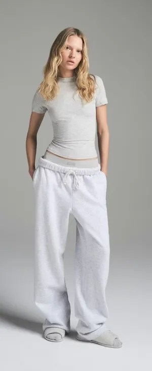 Skims cotton fleece classic straight leg pant Color light heather grey thumbnail 1