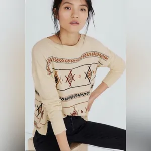 Madewell Embroidered Reseda Pullover Sweater in Cream Multi Size‎ Small thumbnail 8
