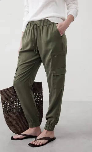 Banana Republic Petite M Olive Lyocell Cargo Jogger Pants thumbnail 1