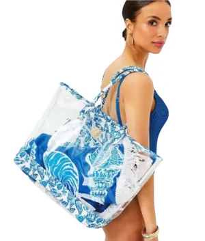 Lilly Pulitzer Oversized Clear Plastic PVC & Canvas Trim Tote Bag & Pouch thumbnail 2