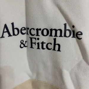 Abercrombie & Fitch Womens XL Colorblock Logo Sweatshirt Cream White Oversized thumbnail 2