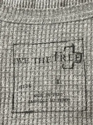 Free People We The Free Waffle Knit Thermal Top Womens L Gray Oversized Slouchy thumbnail 5
