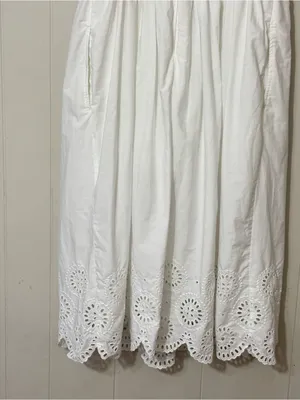 Abercrombie & Fitch White Eyelet Midi Dress L Cottagecore Smocked Pockets thumbnail 8