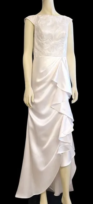 Elegant Wedding Dress With Sequined Bodice and Cap Sleeves White 10 NWT thumbnail 1