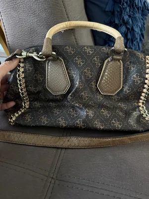 Vintage 2000s GUESS Brown &Tan Monogram Handbag/Shoulder Bag with Chain Detail thumbnail 9