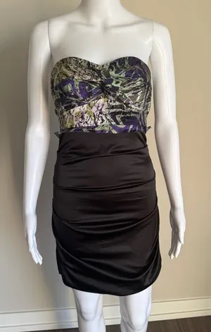 Vintage Rubber Ducky Strapless Satin Ruched Dress thumbnail 1