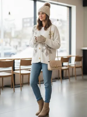 33 Degrees Ivory Snowflake Eyelash Knit Cardigan Gold Buttons Women’s Medium EUC thumbnail 3