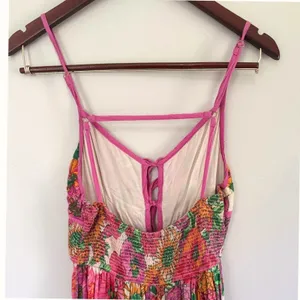 Free People Pink Floral Lace Up Empire Waist Dream Weaver Maxi Dress Sz Med thumbnail 6