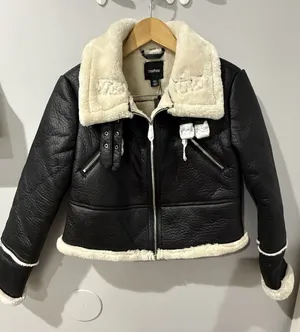Boohoo Women's‎ Teddy Trim Faux Leather Aviator Jacket - Black - US Size 4 NWT thumbnail 1