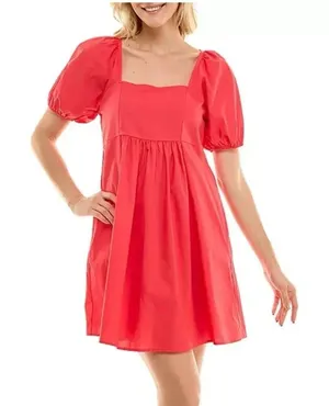 Draper James Ladies‎ Puff Sleeve Sailor Pockets Dress Size Medium Red Hibiscus thumbnail 1