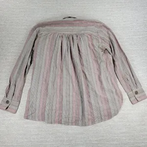 Free People High Tide Shirt XS Tan Pink Womens Striped Oversized Button Up Boho thumbnail 13