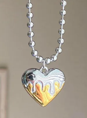 grunge y2k dripping heart fully stainless steel ball chain necklace💛 thumbnail 2