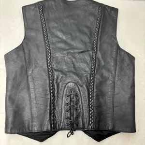 Unik Vintage Motorcycle Black Leather Vest with Unique Pins Size L‎ thumbnail 12