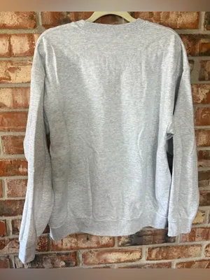 Gildan Light Gray Crewneck Sweatshirt with Pink Heart Script thumbnail 4