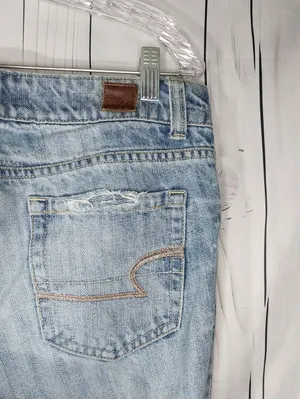American Eagle Outfitters Light Wash Low-Rise Distressed Bootcut/Flare Y2K Jeans thumbnail 10