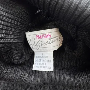 NEW Parisian Black Silk Cable Knit Turtleneck Sweater Womens Large Luxury VTG thumbnail 4