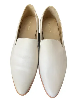 Patina Portland Leather Loafers Womens 9.5 Cream Minimalist Slip On Flats thumbnail 3