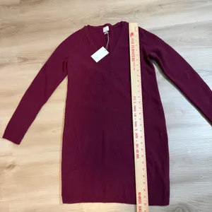 A New Day Dress Burgundy XS Women V-Neck Ribbed Knit Mini NEW FLAWED thumbnail 9