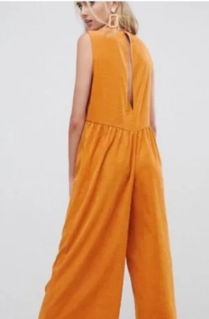 ASOS Minimal Jumpsuit with Ruching Detail and Keyhole Back in Mustard, 2 thumbnail 3